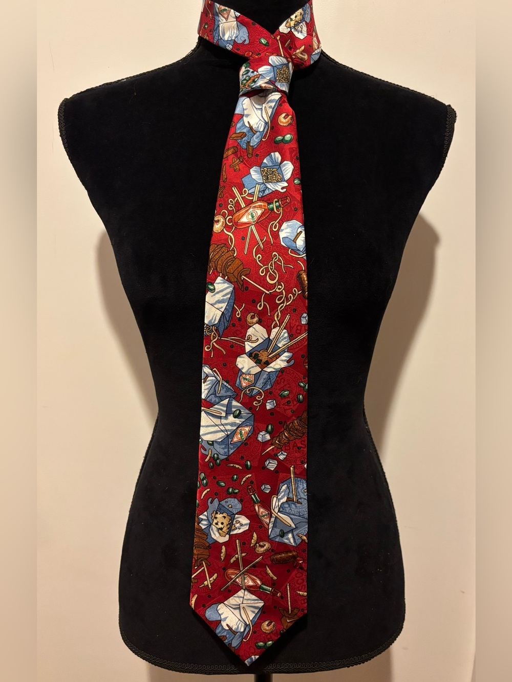 Vintage Tabasco Red Asian Food Chopsticks Togo Box Silk Tie
